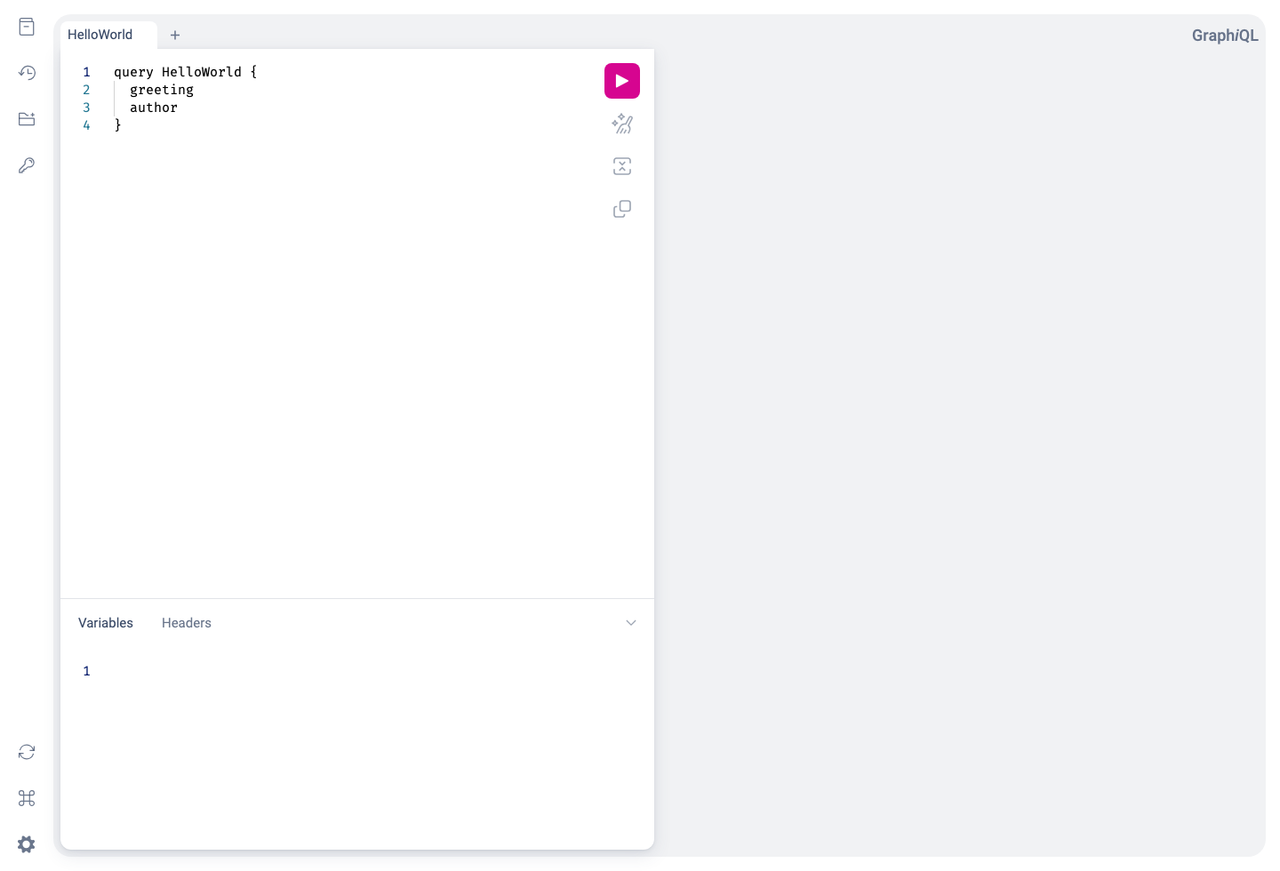 GraphiQL loaded with the starter query